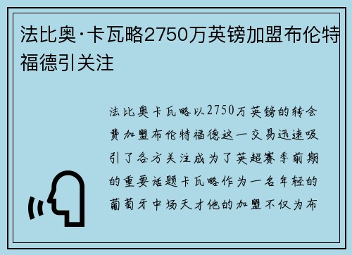 法比奥·卡瓦略2750万英镑加盟布伦特福德引关注